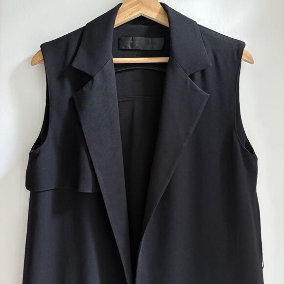 JENNI KAYNE Black Tuxedo Style Sleeveless Trench Vest Small Longline Minimalist - Picture 3 of 15